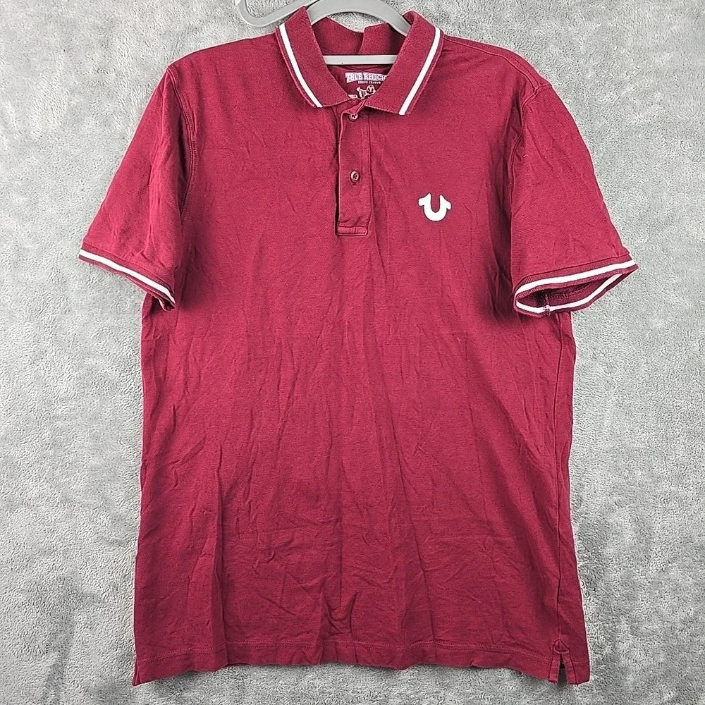 True Religion Polo Shirt Men's‎ Small Red Graphic Varisty Retro Pique